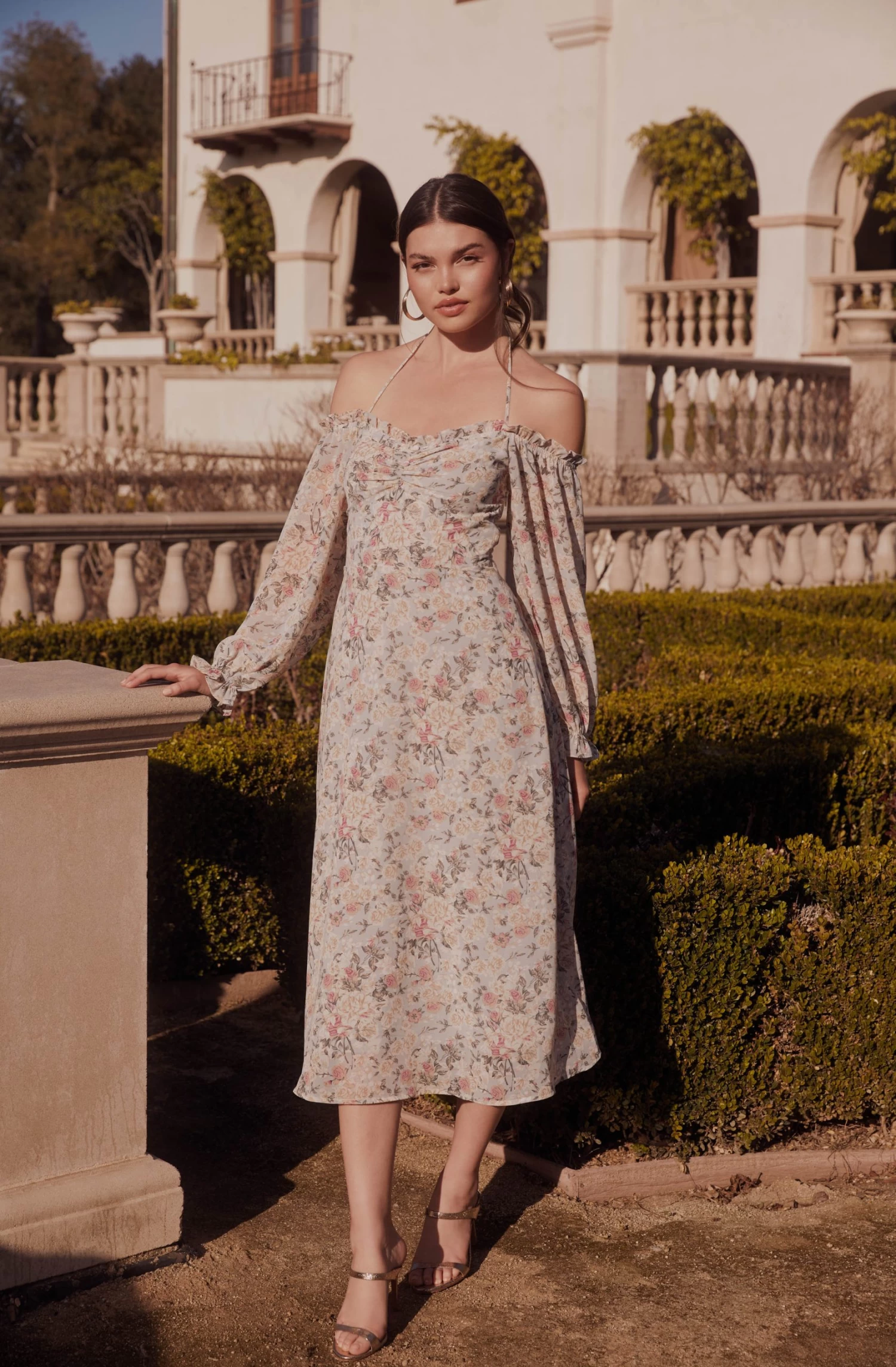 Off Shoulder Long Sleeve Cinched Bust Midi Dress 7 Off Shoulder Long Sleeve Cinched Bust Midi Dress - Image 5