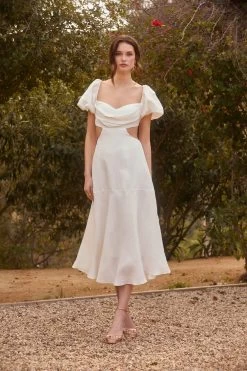 Winley Puff Sleeve Cutout Midi Dress -Chic Outfit Shop 23 01 19 ASTR WEDDING42583