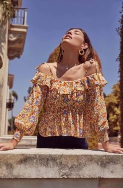 Soiree Floral Cold Shoulder Top