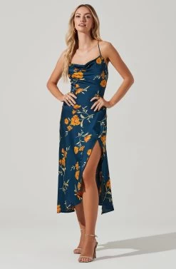 Gaia Floral Midi Dress -Chic Outfit Shop ACDR100133D DARKTEAL GOLDFRL 1