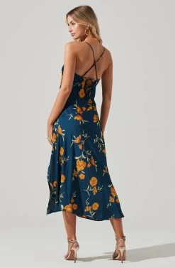 Gaia Floral Midi Dress -Chic Outfit Shop ACDR100133D DARKTEAL GOLDFRL 6