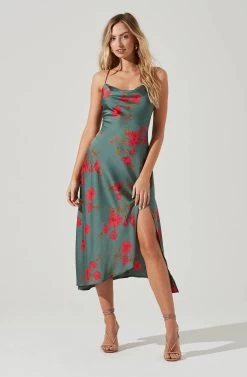 Gaia Floral Midi Dress -Chic Outfit Shop ACDR100133D TEAL RASPBERRYFLORAL 1