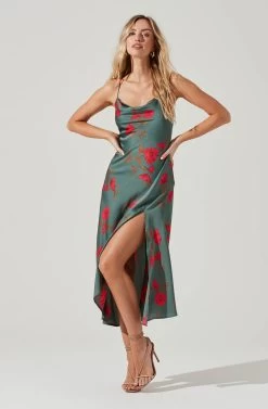 Gaia Floral Midi Dress -Chic Outfit Shop ACDR100133D TEAL RASPBERRYFLORAL 2