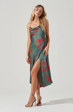 Gaia Floral Midi Dress -Chic Outfit Shop ACDR100133D TEAL RASPBERRYFLORAL 3