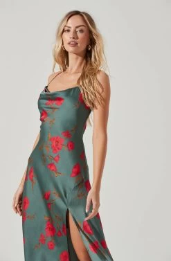 Gaia Floral Midi Dress -Chic Outfit Shop ACDR100133D TEAL RASPBERRYFLORAL 4
