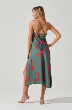 Gaia Floral Midi Dress -Chic Outfit Shop ACDR100133D TEAL RASPBERRYFLORAL 5