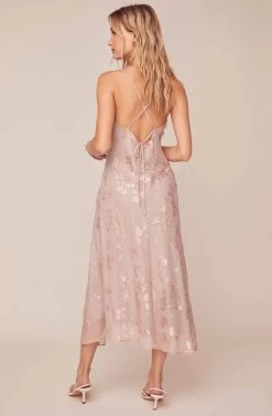 Gaia Floral Jacquard Midi Dress -Chic Outfit Shop ACDR100133F BLUSH FLORAL JACQUARD 5