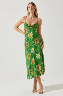 Gaia Floral Burnout Midi Dress -Chic Outfit Shop ACDR100133F GREENPINKFLORAL 2