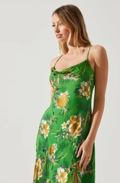 Gaia Floral Burnout Midi Dress -Chic Outfit Shop ACDR100133F GREENPINKFLORAL 4