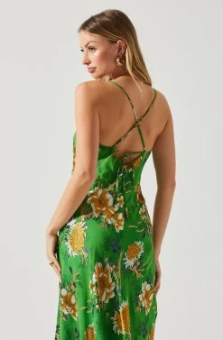 Gaia Floral Burnout Midi Dress -Chic Outfit Shop ACDR100133F GREENPINKFLORAL 5