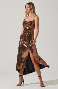 Gaia Metallic Midi Dress -Chic Outfit Shop ACDR100133K BRONZE 3