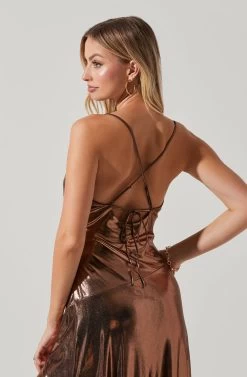 Gaia Metallic Midi Dress -Chic Outfit Shop ACDR100133K BRONZE 5