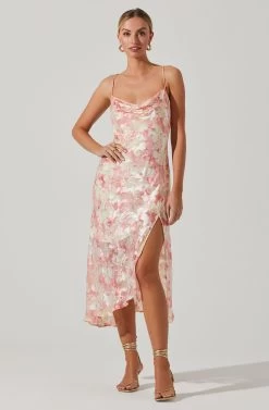 Gaia Floral Burnout Midi Dress -Chic Outfit Shop ACDR100133SB PINKBURNOUT 1
