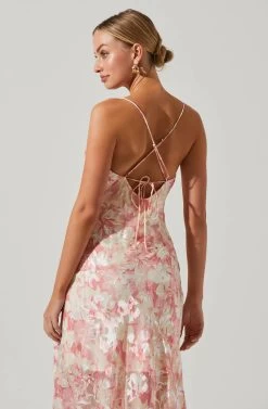 Gaia Floral Burnout Midi Dress -Chic Outfit Shop ACDR100133SB PINKBURNOUT 5