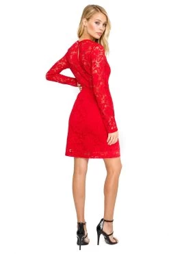 Long Sleeve Lace Illusion Dress 9 Long Sleeve Lace Illusion Dress -Chic Outfit Shop ACDR100182 RED 03