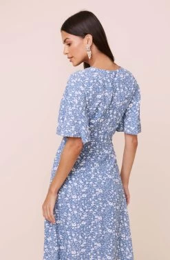 Delaney Floral Midi Dress -Chic Outfit Shop ACDR100310B BLUEIVORYDITSY 5