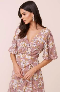 Delaney Floral Midi Dress -Chic Outfit Shop ACDR100310B MAUVEMUSTARDFLORAL 3