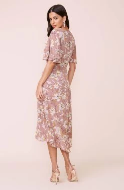 Delaney Floral Midi Dress -Chic Outfit Shop ACDR100310B MAUVEMUSTARDFLORAL 4