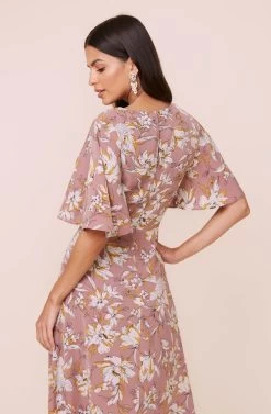 Delaney Floral Midi Dress -Chic Outfit Shop ACDR100310B MAUVEMUSTARDFLORAL 5