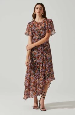Mirella Floral Midi Dress 16 Mirella Floral Midi Dress -Chic Outfit Shop ACDR100436DS ORANGEPURPLEFLORAL 1