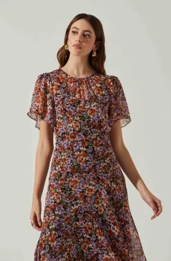 Mirella Floral Midi Dress 17 Mirella Floral Midi Dress -Chic Outfit Shop ACDR100436DS ORANGEPURPLEFLORAL 3