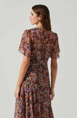 Mirella Floral Midi Dress 18 Mirella Floral Midi Dress -Chic Outfit Shop ACDR100436DS ORANGEPURPLEFLORAL 5