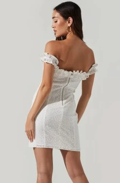 Renanta Pointelle Ruffle Trim Mini Dress -Chic Outfit Shop ACDR100525B WHITE 10