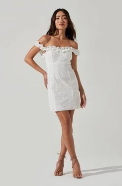 Renanta Pointelle Ruffle Trim Mini Dress -Chic Outfit Shop ACDR100525B WHITE 3