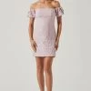 Raina Jacquard Off Shoulder Mini Dress 1 Raina Jacquard Off Shoulder Mini Dress -Chic Outfit Shop ACDR100544B DUSTYPINK 1