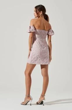 Raina Jacquard Off Shoulder Mini Dress -Chic Outfit Shop ACDR100544B DUSTYPINK 3