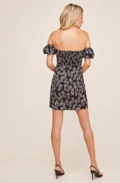 Raina Fruit Off Shoulder Dress -Chic Outfit Shop ACDR100544 BLACK CREAM PINEAPPLE PRINT 3