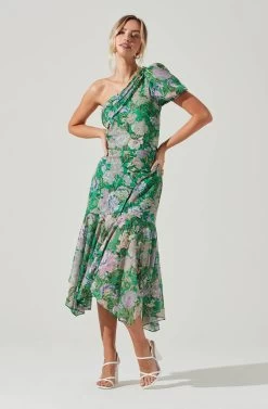 Santorini Floral One Shoulder Dress
