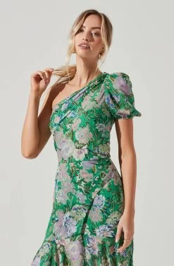 Santorini Floral One Shoulder Dress -Chic Outfit Shop ACDR100550B GREENLILACMULTIFLORAL 3