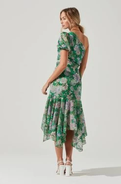 Santorini Floral One Shoulder Dress -Chic Outfit Shop ACDR100550B GREENLILACMULTIFLORAL 4