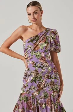 Santorini Floral One Shoulder Midi Dress -Chic Outfit Shop ACDR100550SB LILACMULTIFLORAL 3