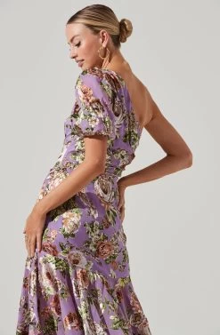 Santorini Floral One Shoulder Midi Dress -Chic Outfit Shop ACDR100550SB LILACMULTIFLORAL 4
