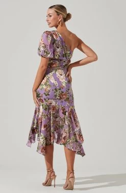 Santorini Floral One Shoulder Midi Dress -Chic Outfit Shop ACDR100550SB LILACMULTIFLORAL 5