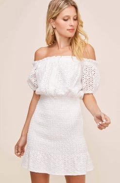 Desi Off Shoulder Eyelet Dress