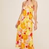Charisma Floral Midi Dress -Chic Outfit Shop ACDR100591 YELLOW ORANGE TROPICAL FLORAL 1