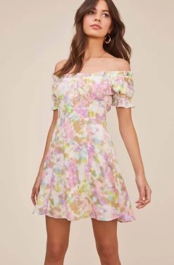 Imagine Tie Dye Off Shoulder Dress 10 Imagine Tie Dye Off Shoulder Dress -Chic Outfit Shop ACDR100630 PINK YELLOW TIE DYE 2