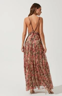 Eartha Floral Maxi Dress -Chic Outfit Shop ACDR100834B TAUPE PINKFLORAL 4
