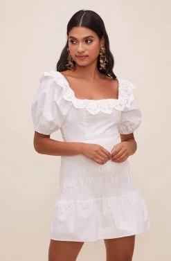 Patina Smocked Puff Sleeve Dress -Chic Outfit Shop ACDR100840 WHITE 3