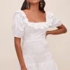 Patina Smocked Puff Sleeve Dress 2 Patina Smocked Puff Sleeve Dress -Chic Outfit Shop ACDR100840 WHITE 4