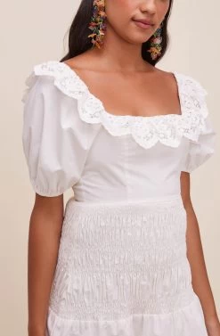 Patina Smocked Puff Sleeve Dress -Chic Outfit Shop ACDR100840 WHITE 5