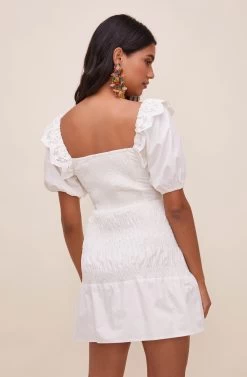 Patina Smocked Puff Sleeve Dress -Chic Outfit Shop ACDR100840 WHITE 7