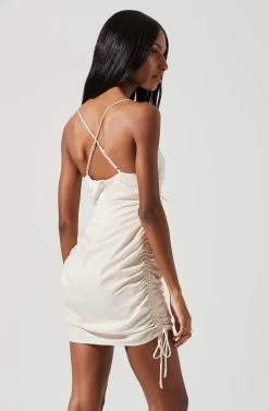 Claire Ruched Satin Mini Dress -Chic Outfit Shop ACDR100849B CREAM 1788