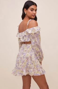 Anastasia Cutout Mini Dress -Chic Outfit Shop ACDR100851JC IVORYLILACFLORAL 9