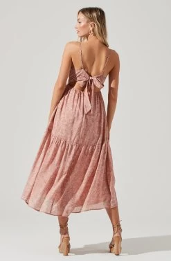 Ursa Tie Back Floral Midi Dress 9 Ursa Tie Back Floral Midi Dress -Chic Outfit Shop ACDR100864 PINK TAUPEFLORAL 0286
