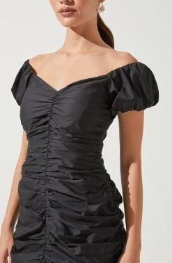 Tyra Ruched Puff Sleeve Mini Dress -Chic Outfit Shop ACDR100875 BLACK 2