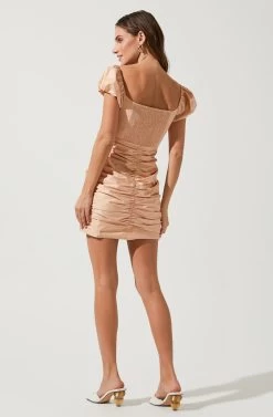 Tyra Ruched Puff Sleeve Mini Dress -Chic Outfit Shop ACDR100875 BLUSH 4